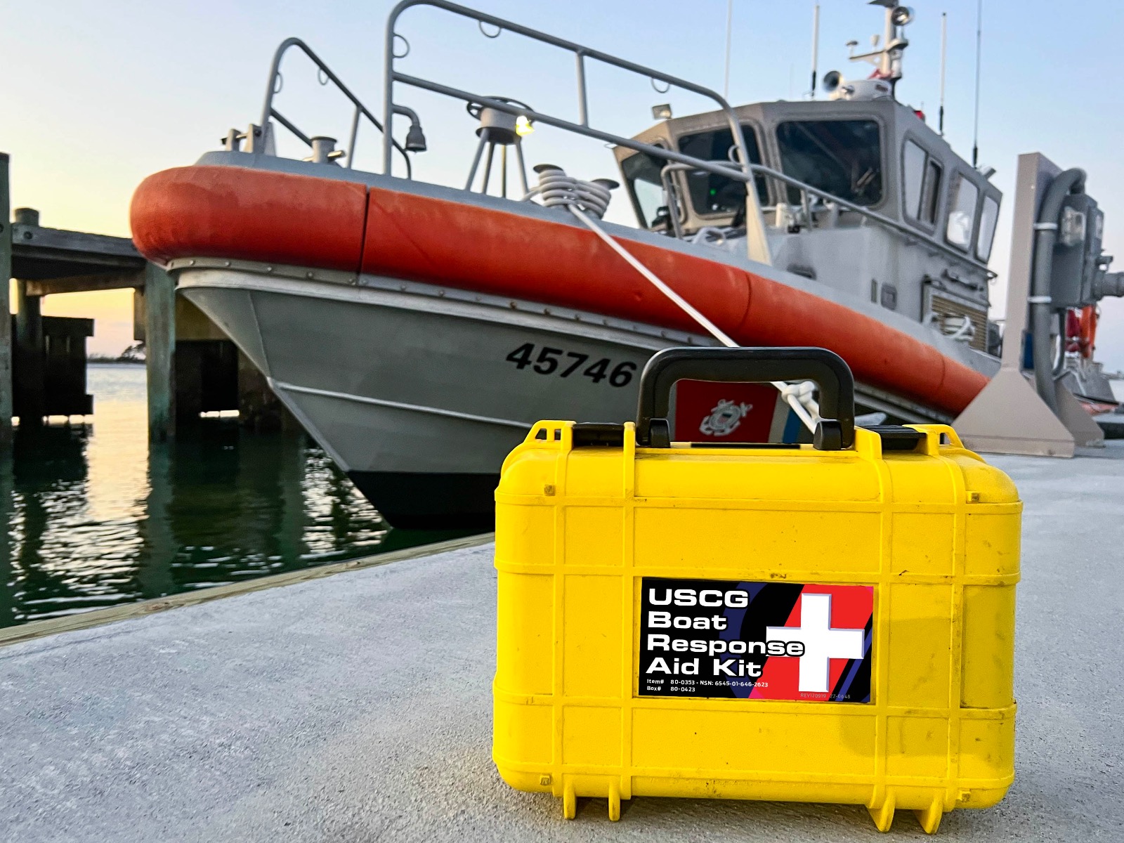 USCG Boat Response Aid Kit at marina dock